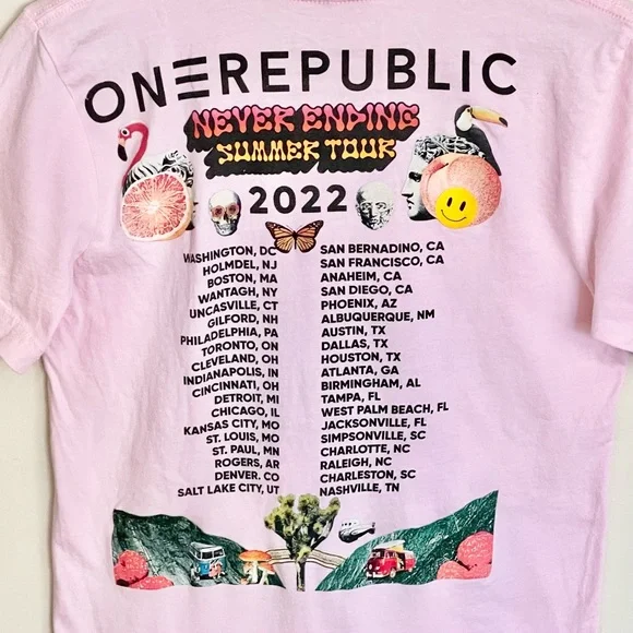 One Republic Never Ending Summer Tour 2022 Pink Concert T Shirt Adult size Small - Picture 6 of 7